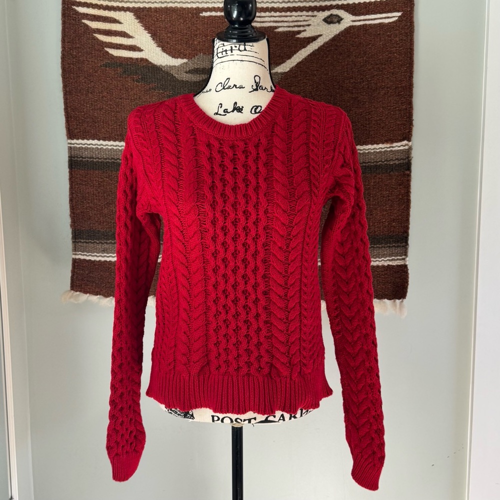 Sies Marjan Britta Cotton Cable Knit Sweater in Lipstick Red